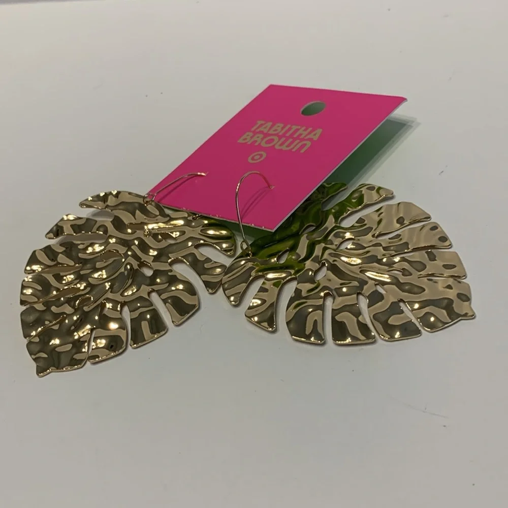 Tabitha Brown Limited Edition Gold Tone Metallic Palm Leaf Drop Earrings